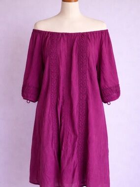 Lane Bryant Off Shoulder Women’s Magenta Bohemian Lace-Trim Dress
